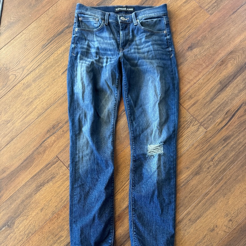 Express Mid Rise Cropped Skinny Jeans Blue Denim Women’s 4